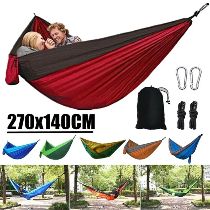 Tragbare Outdoor-Camping-Hängematte für eine Person mit farblich passender Nylon-Hängematte, hochfestes Fallschirm-Stoff-Hängebett
