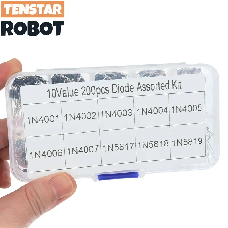 200 Stück 10 Werte Gleichrichterdioden-Sortiment-Set 1N4001 1N4002 1N4003 1N4004 1N4005 1N4006 1N4007 1N5817 1N5818 1N5819 mit Box