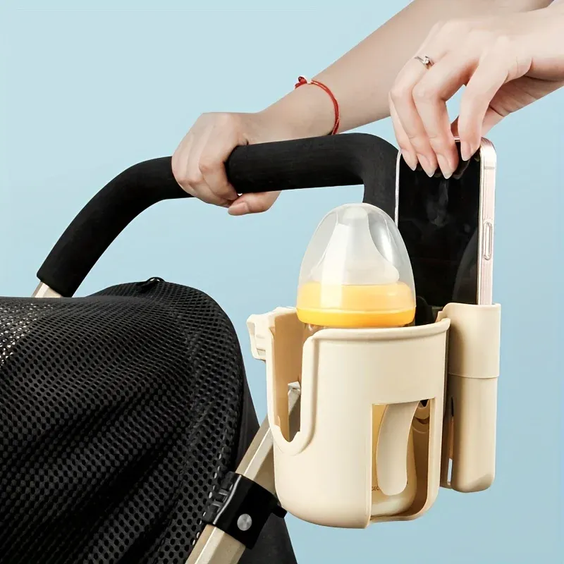 2-in-1 Universal Kinderwagen Wasserbecherhalter mit Telefonhalter, universeller Flaschenhalter für Rollstuhl Kinderwagen Zubehör