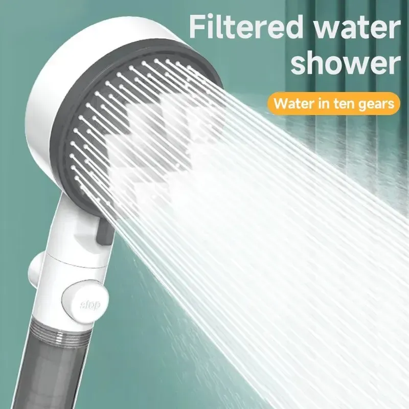 Hochwertiger 8-Modus-Duschkopf, Wasserfilter, verstellbare Hochdruckdusche, tragbare One-Key-Stop-Dusche, Badezimmerzubehör