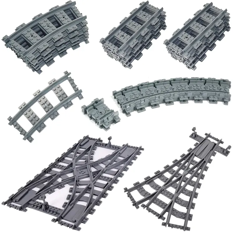 NEUE Stadt Züge Flexible Gleise Weiche Gerade Gebogene Schienen Schalter Baustein Kreative Modelle Eisenbahnen Spielzeug Für Kinder Geschenke