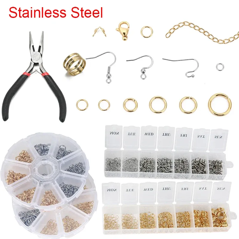 Schmuckherstellungsset Set Box Edelstahl Offene Biegeringe Karabinerverschlüsse Ohrringhaken Für Armbandzubehör Halskettenzubehör