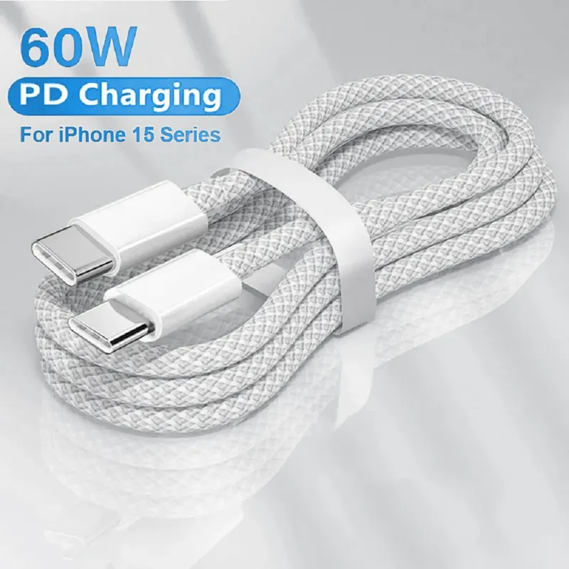 USB C auf Typ C Schnellladung PD 60 W Handy-Datumskabel für iPhone 15 Android Samsung Huawei Typ C geflochtenes Ladekabel