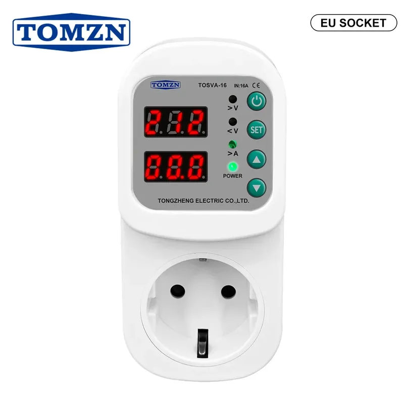 TOMZN Automatische Spannung Strom Schutz Steckdose AC 110 V 220 V Einstellbare 16A Überspannungsschutz EU Steckdose TOSVA-16