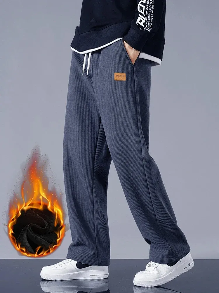 Winter Dicke Warme Cord Jogginghose Männer Fleece Liner Kordelzug Gerade Lose Track Hosen Männlichen Casual Fleece Thermische Hosen