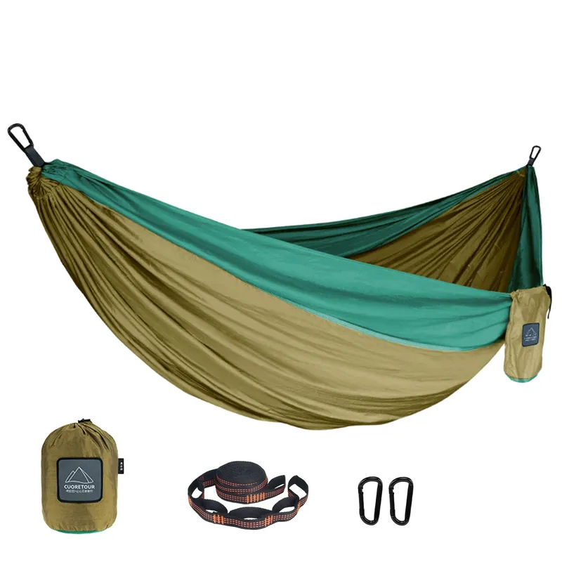 Tragbare Nylon-Fallschirmstoff-Einzel- und Doppelgröße für Outdoor, Camping, Wandern, Garten, Hängematte