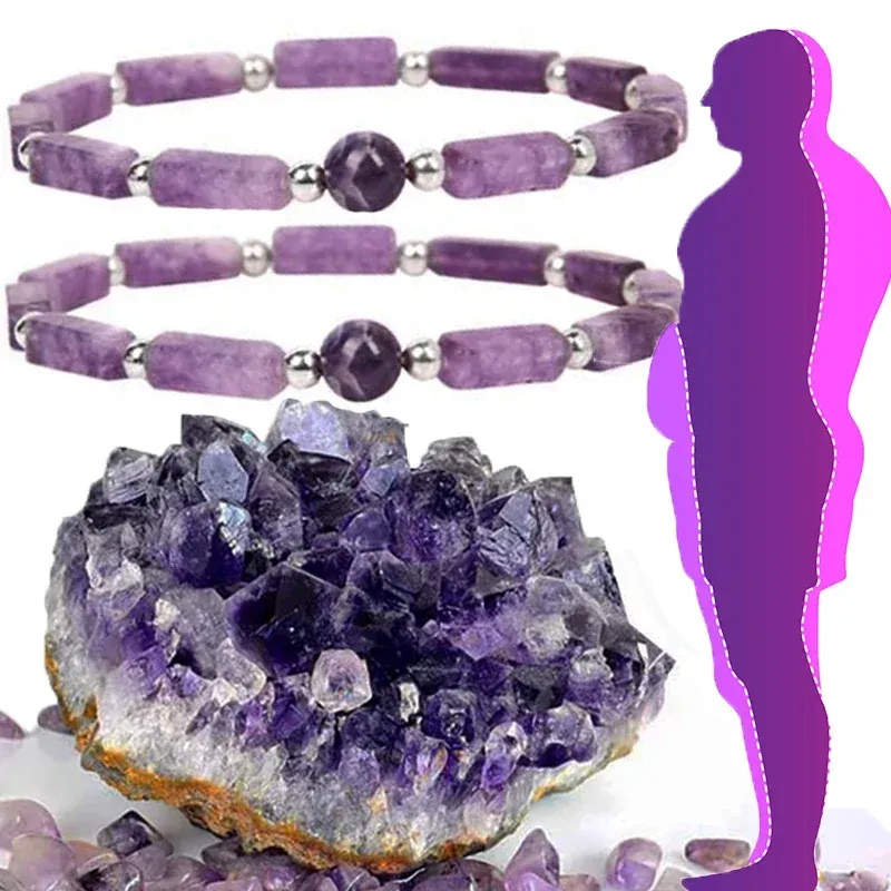 Natürliches Amethyst-Körperreinigungs-Schlankheitsarmband, Stein, Energie, Yoga-Armbänder für Frauen, Gewichtsverlust-Armband, Müdigkeitslinderung, Heilung