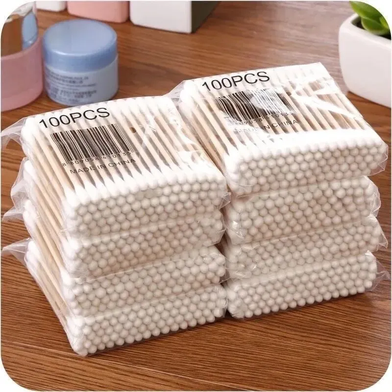 500 stücke Doppelkopf Holz Wattes täbchen Nase Ohren Reinigung Frauen Make-up-Tools Lippenstift Wattes täbchen Spitze Sticks Baston cillos Oidos
