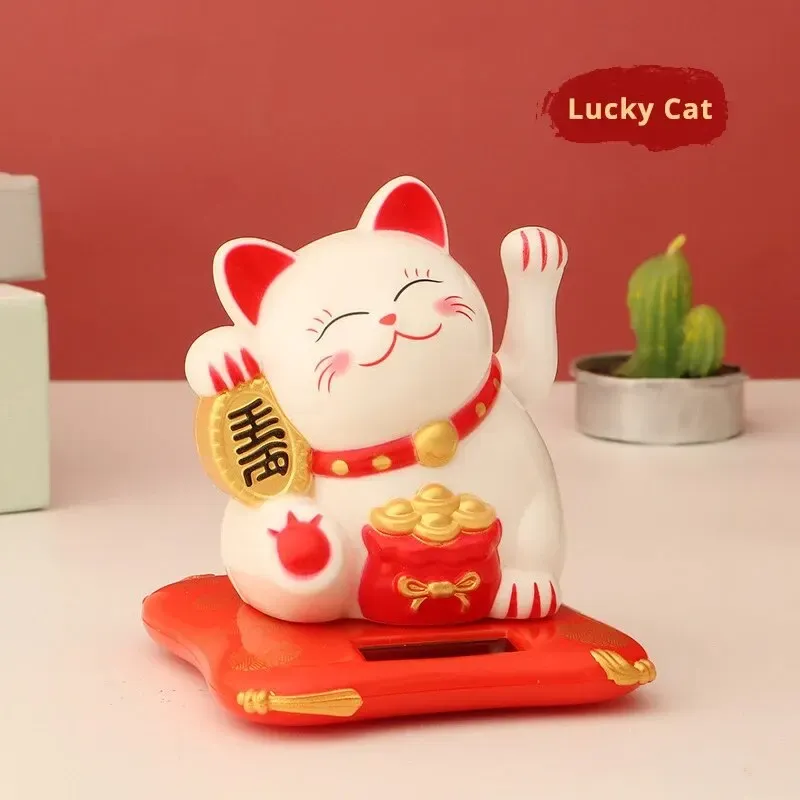 1 Stück Lucky Beckoning Cat Solarbetriebene, winkende Reichtum, viel Glück erweckt solarbetriebene Ornamente für Zuhause, Büro und C