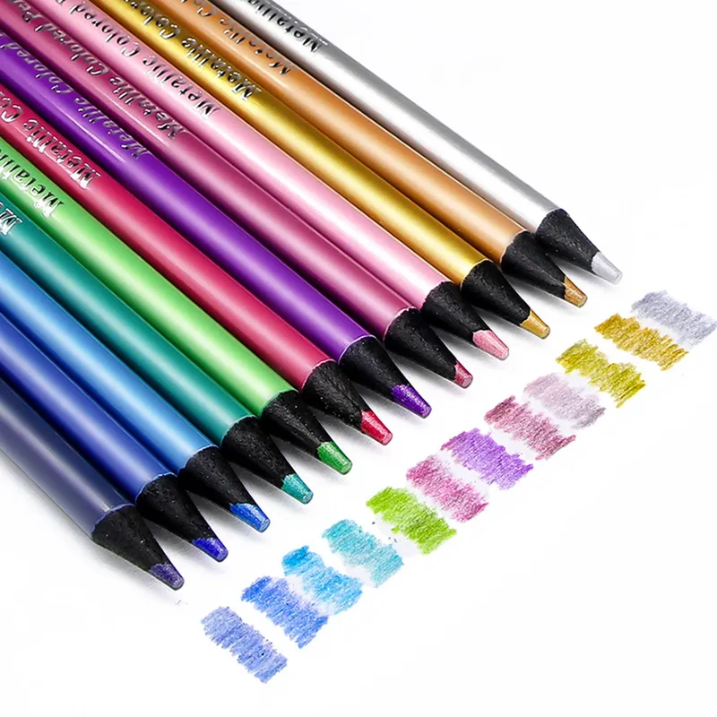 12-Farben-Set aus metallischem Buntstift zum Zeichnen und Skizzieren, Buntstift, DIY-Kunstbedarf, zum Ausmalen, Malen zu Hause