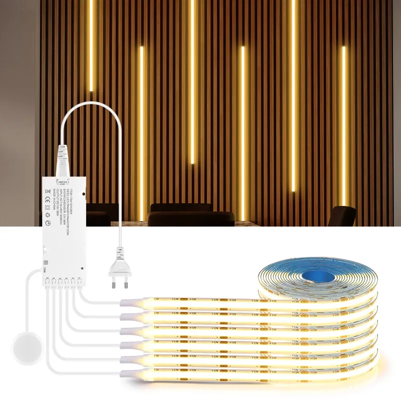 Intelligente durchdringbare Holz-COB-LED-Streifen, Touch-Sensor-Licht, 320 LEDs/m, warm/neutralweiß, parallele Lichter, Küchen-Hintergrundbeleuchtung