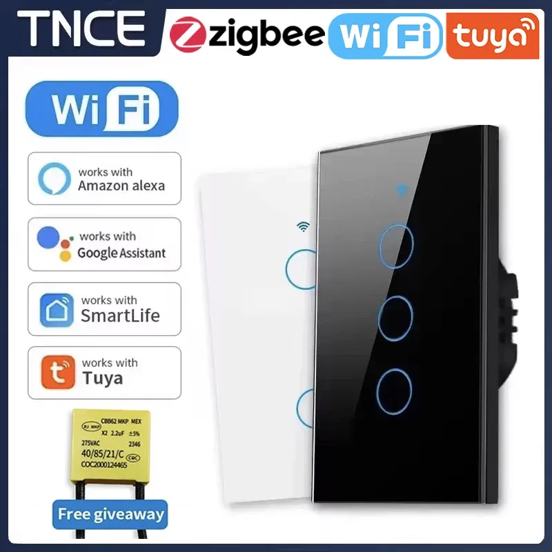 TNCE Tuya US WiFi oder ZigBee Smart Wandschalter 1/2/3/4 Gang Wire Touch Sensor LED Lichtschalter Smart Home Alexa Google Home