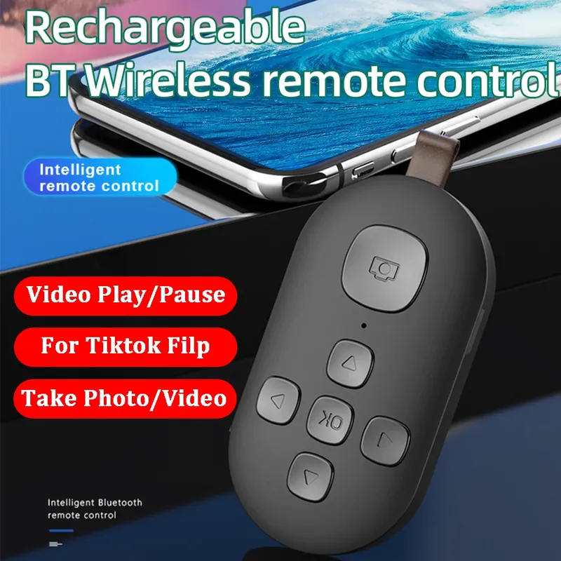 Wiederauf ladbare Bluetooth-Fernbedienung 7 Tasten für iPhone Android Handy Selfie Foto Shutter für Tiktok Seite drehen