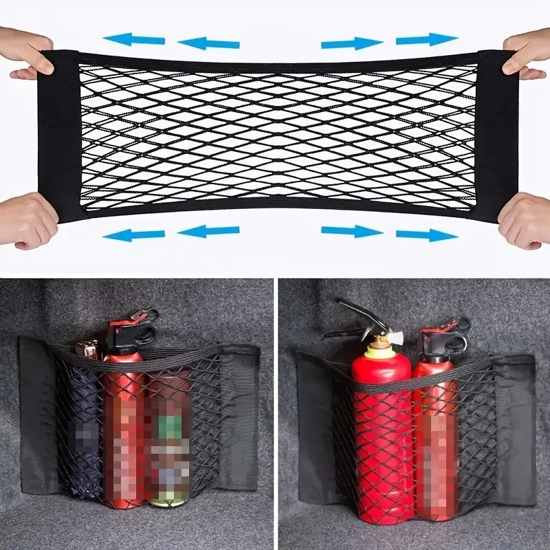 1pc Universal Auto Lagerung Tasche Doppel Mesh Stamm Lagerung Net Auto Integrierte Lagerung Tasche mit Auto Feuerlöscher feste Net
