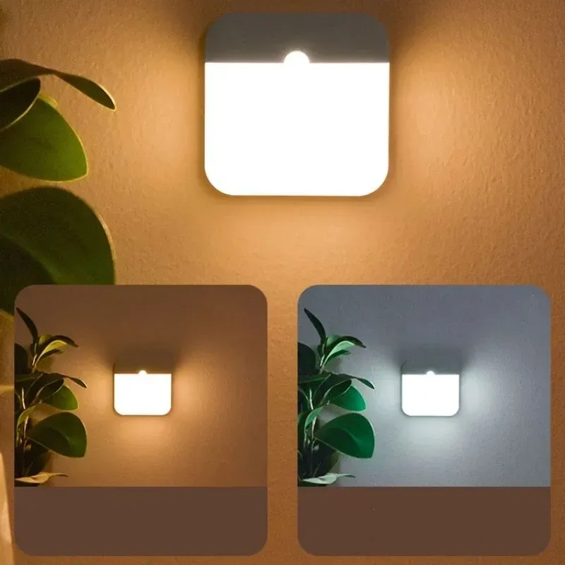 Bewegungsmelder-LED-Licht, USB-Aufladung, quadratische Lampe für Schlafzimmer, Küche, Treppe, Flur, Kleiderschrank, Schrankbeleuchtung