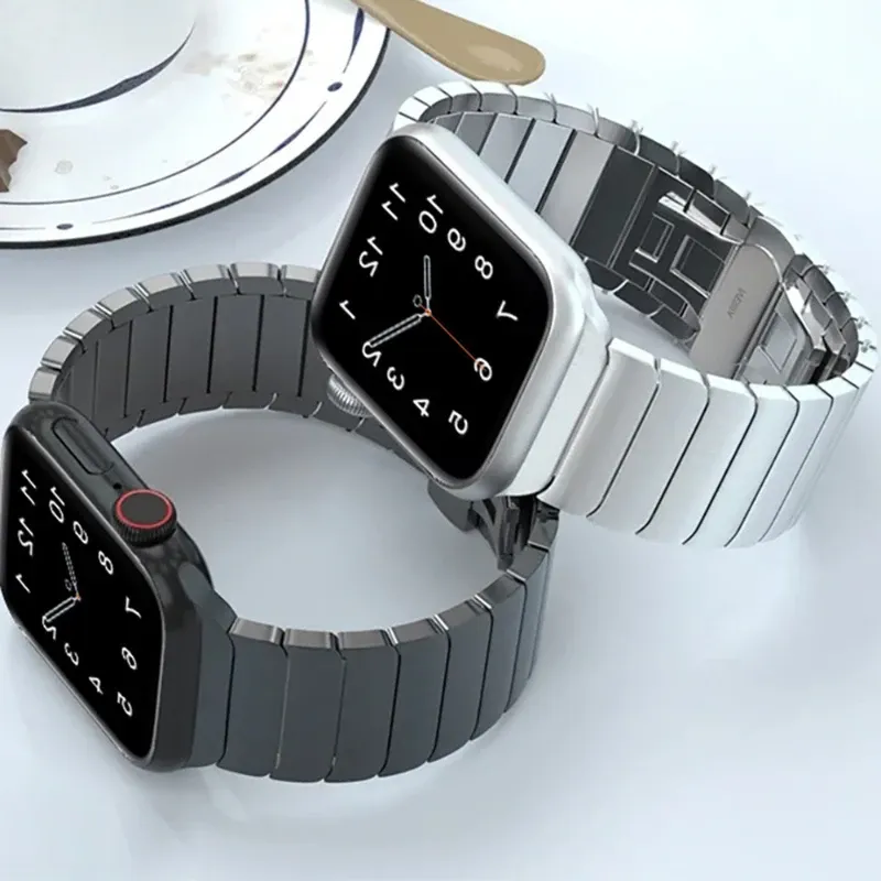 Massives Edelstahlarmband für die Apple Watch-Serie, Schmetterlingsschnalle, One Bead, luxuriöses Metall-Edelstahlarmband