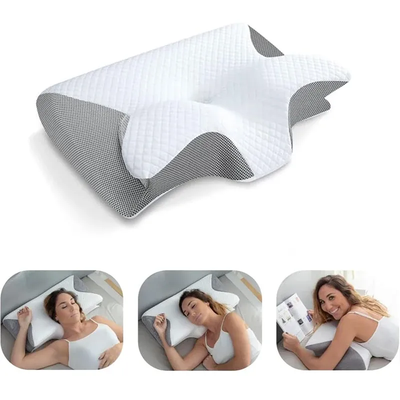 1 Stück Memory-Schaum-Halskissen, 2-in-1 orthopädisches Kissen mit ergonomischer Kontur für Nackenschmerzen, konturierte Stützkissen, Nackenkissen