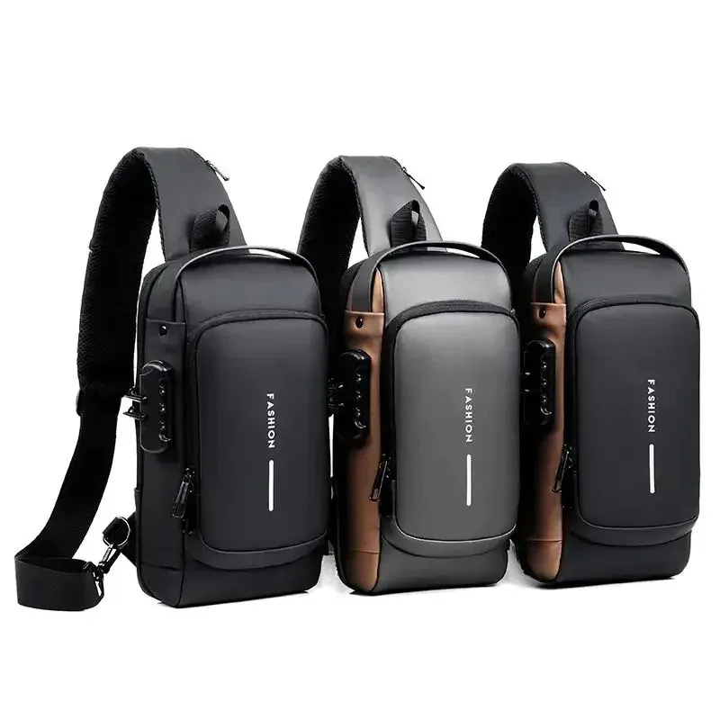 Diebstahlsichere Brusttasche für Herren, multifunktionale USB-Umhängetasche, Reisetasche, Umhängetasche