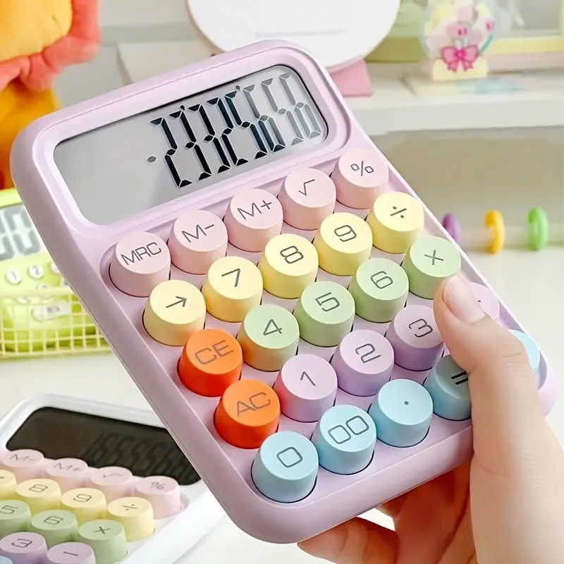 1pc Tastatur Rechner Büro 12-stellige Mechanische Rechner Nette Candy Farbe Rechner Desktop Schreibwaren