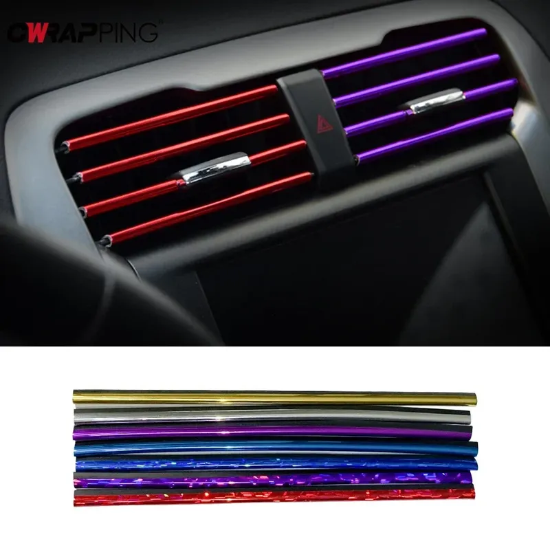 10Pcs Bunte Auto Zubehör DIY Auto Innen Klimaanlage Outlet Vent Grille Chrom Dekoration Streifen Auto Styling Dekorieren