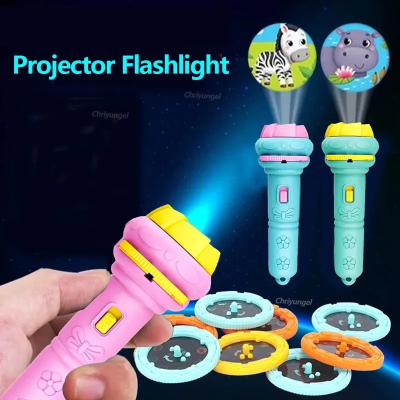 Kinder-Projektor-Taschenlampe mit 10 Karten, 80 Bilder, Cartoon-Nachtlicht-Projektor, Spielzeug für Kinder, Gute-Nacht-Geschichte, Bildung, Geschenk