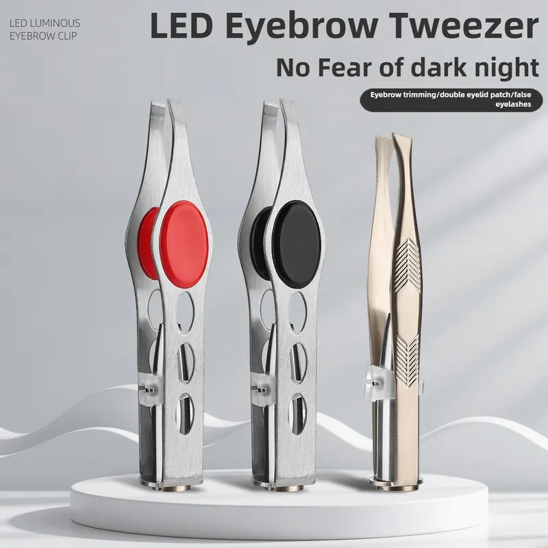 1 stücke Heiße Verkäufe Tragbare Edelstahl Knopfzelle Smart Design Augenbraue Haar Entfernen Pinzette mit LED-Licht Make-Up-Tool