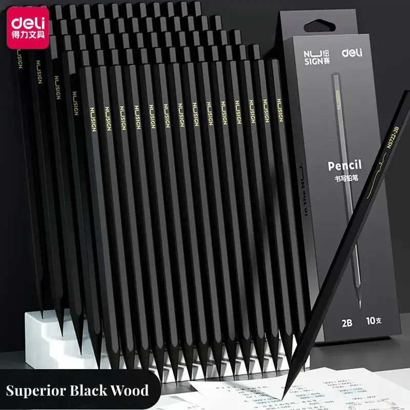 Schwarzes Holz-Graphit-Bleistift-Set HB 2B, schwarze Mine, Büro-Schreibstift, 10 Stück Packung, Geschenk-Briefpapier