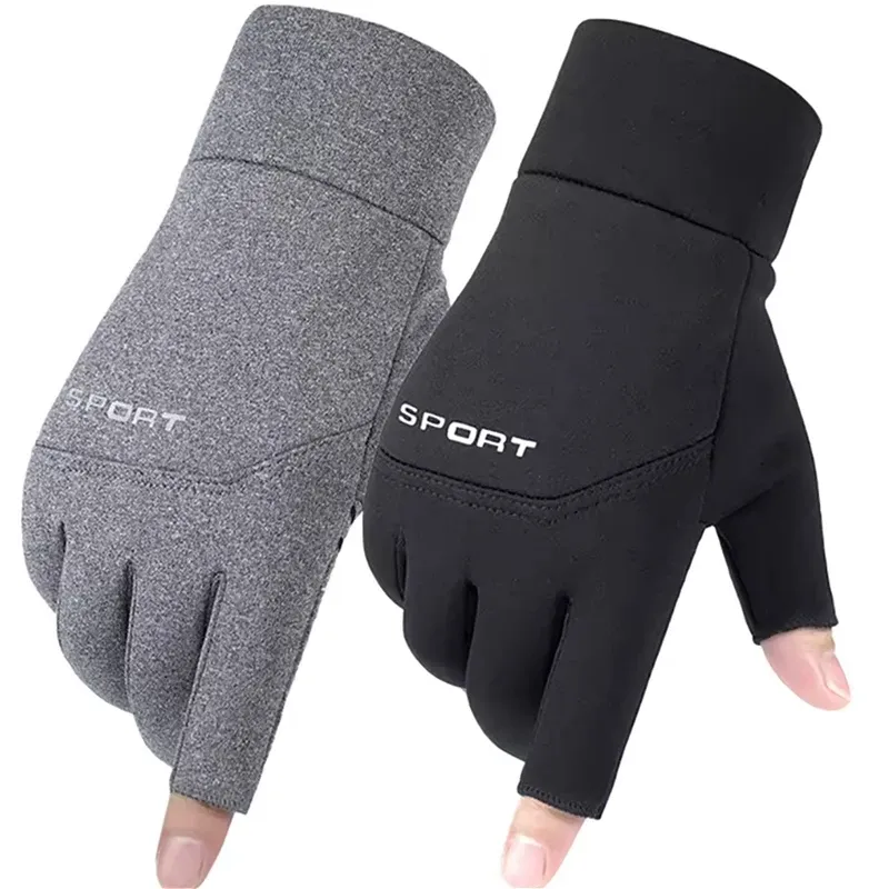 Winter Angeln Herren Handschuhe Frauen Radfahren Warme Anti-Slip Handschuhe für Angeln Sport Touchscreen Zwei Finger Cut Outdoor angeln