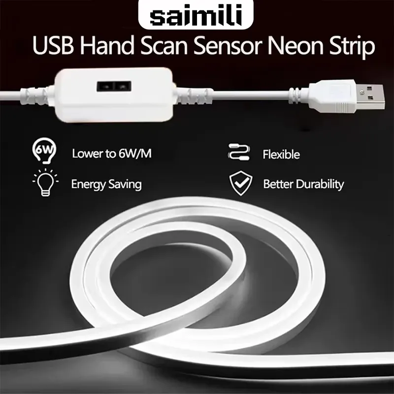 USB Neon Streifen Licht 1M-5M LED Geste Sensor Dimmer Schalter Neon Lampe Wasserdichte Flexible Band Beleuchtung für Home Hintergrundbeleuchtung Dekor