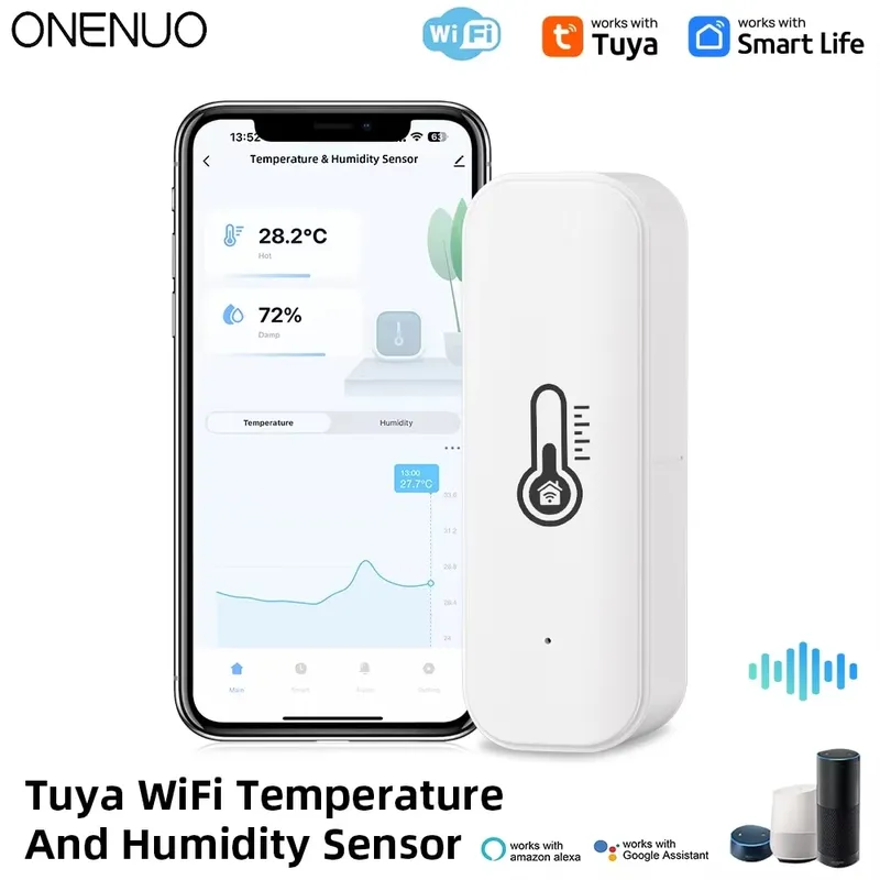 Tuya WiFi Temperatur und Feuchtigkeit Sensor Innen Feuchtigkeit Sensor Batterie Powered APP Überwachung Für Alexa Google Home Stimme