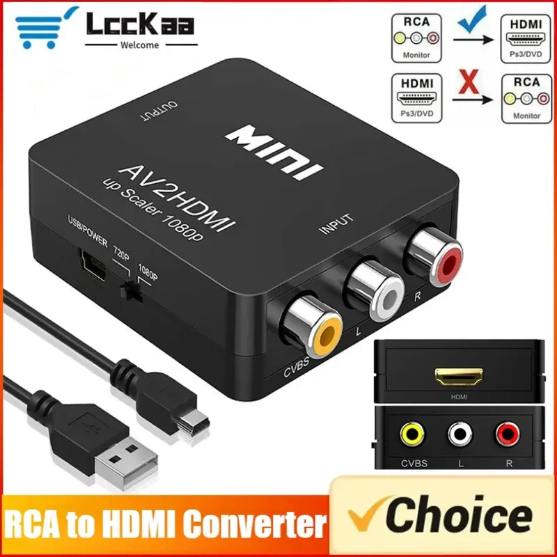 RCA zu HDMI Konverter mit USB Kabel 1080P AV zu HDMI Adapter AV2HDMI AV/CVSB zu HDMI-kompatibel AV zu HDMI Schalter HD-MI Adapter