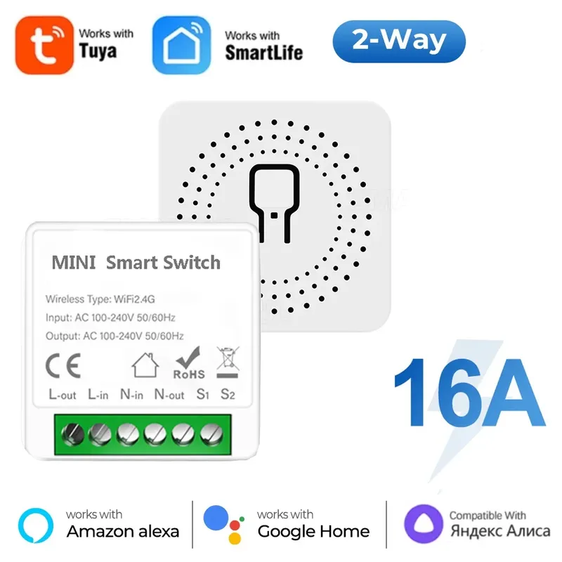 Tuya Mini 16a WLAN-Schalter Smart Life App 2-Wege-Steuerung Smart Home Automation Modul Interruptor Arbeit für Alexa Google Home