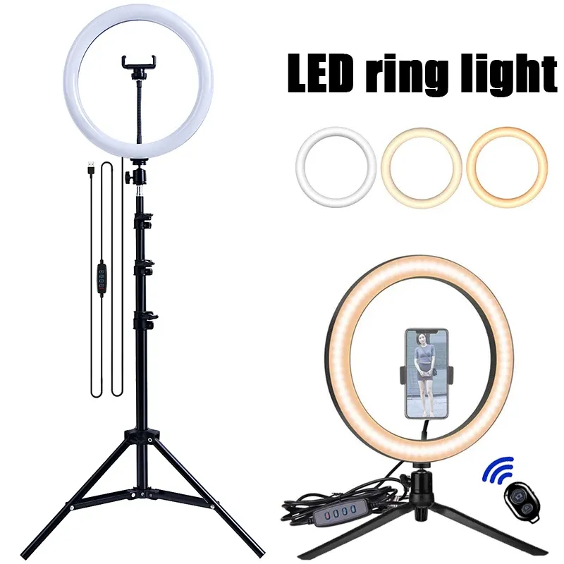 33 cm LED Selfie Ring Licht Fotografie Lichter Warme Kalte Lampe Mit Stativ Dimmbare USB Ringlicht Für Tiktok Video Live füllen Lampe