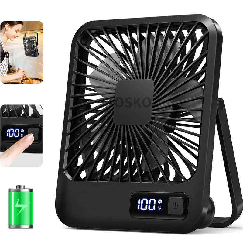 Schreibtischventilator, tragbarer wiederaufladbarer USB-Ventilator, 180° °   Neigbarer, zusammenklappbarer persönlicher Ventilator mit Leistungsanzeige, 5 Geschwindigkeiten, extrem leiser Tischventilator