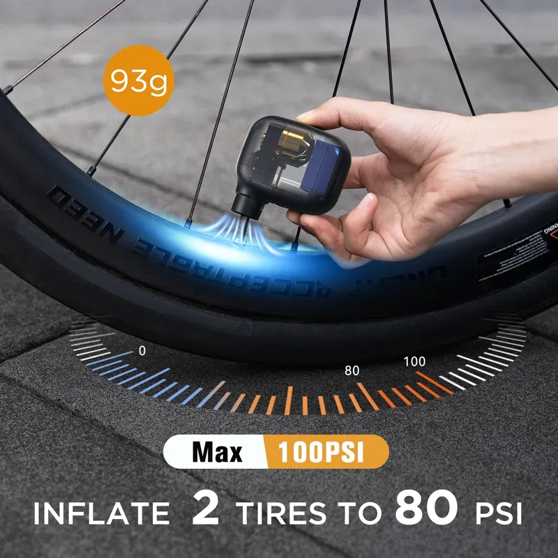 AIRBANK AS100 Mini tragbare Fahrradpumpe, wiederaufladbarer Luftpumpe, 100 PSI Typ C, Fahrradzubehör für Fahrradschrader, Presta-Reifen