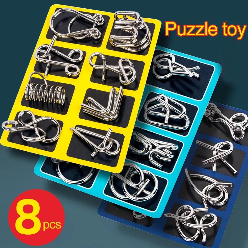 8 Teile/satz Metall Montessori Puzzle Draht Geist Gehirn Teaser Puzzles Kinder Erwachsene Interaktive Spiel Reliever Pädagogisches Spielzeug