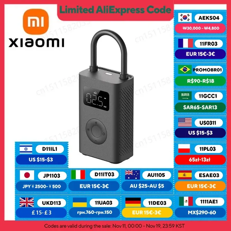 ​ XIAOMI MIJIA 100 % originaler tragbarer Luftkompressor 2,150 psi, voreingestellter Druckanschlag, wenn vollständig, Luftpumpe, 6 Modi, leicht elektrisch