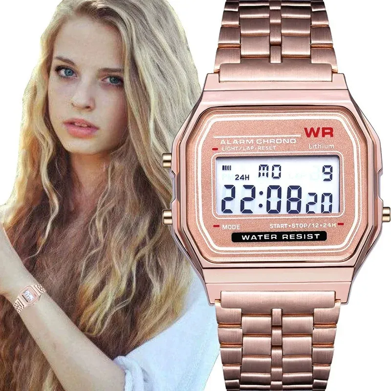 Stahlband Uhren Frauen Uhr Männer Business Uhr Multifunktions LED Digital Sport Armbanduhr Elektronische Uhr Elektron wi