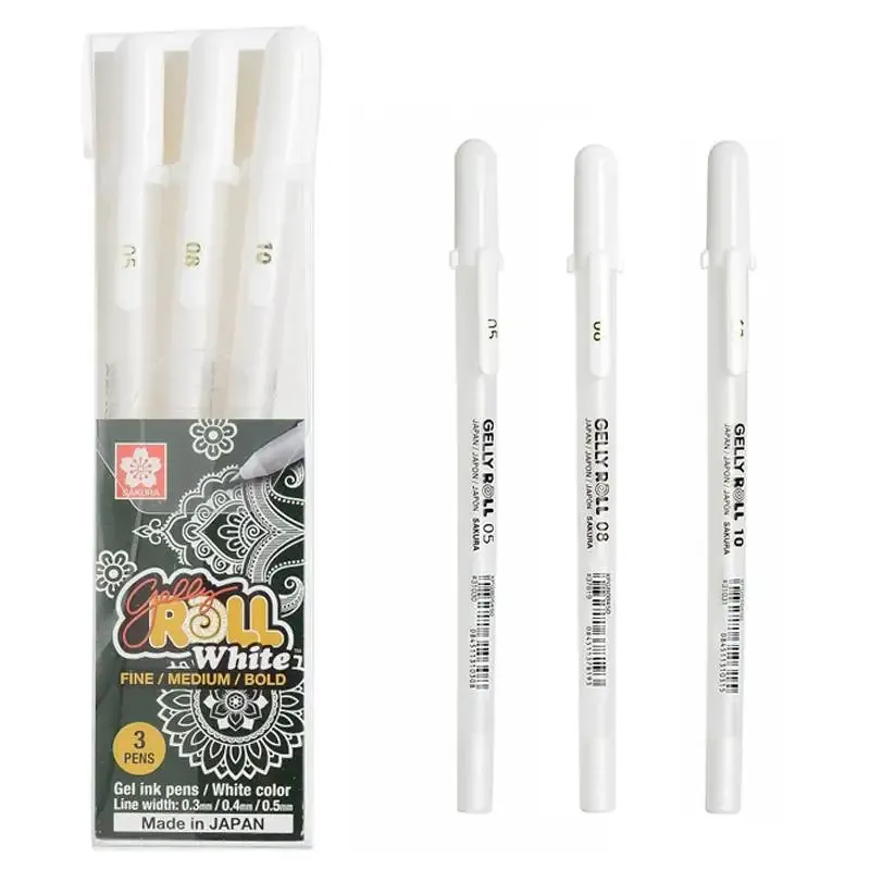 1/3 Stück SAKURA Gelly Roll Gel-Stifte, Highlight-Marker für Journaling, Kunst, Zeichnen, klassische weiße Tinte, verschiedene Spitzen, fein, mittel, kräftig