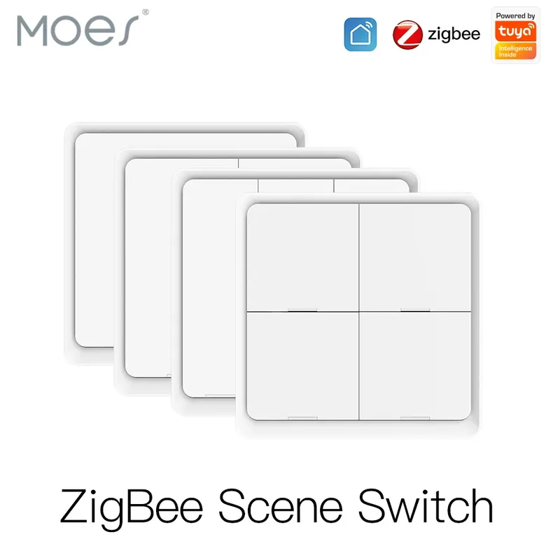 MOES 4-Gang Tuya ZigBee Wireless 12-Szenenschalter Druckknopf-Controller Batteriebetriebenes Automatisierungsszenario für Tuya-Geräte