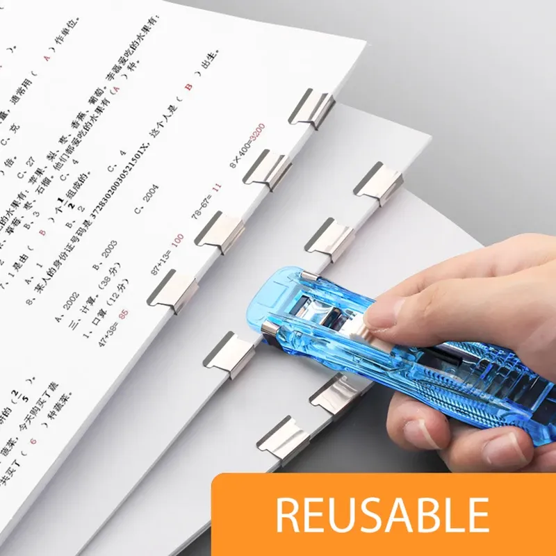 Mini Traceless Wiederverwendbare Hand Klemme Push Hefter Papier Buch Datei Büro Schule Student Binder Bindung Werkzeuge Liefert Zubehör