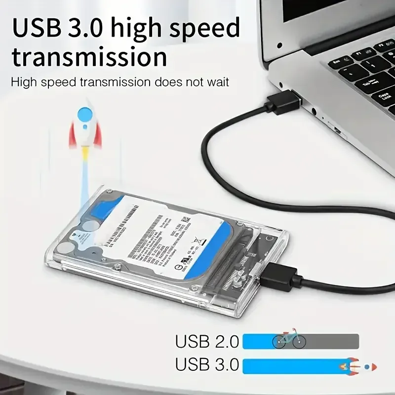 USB 3.0/Typ C HDD-Gehäuse 2,5 Zoll SATA SSD Externes Festplattengehäuse mit 5 Gbit/s Übertragungsgeschwindigkeit Klare Festplattenboxen ohne Werkzeug