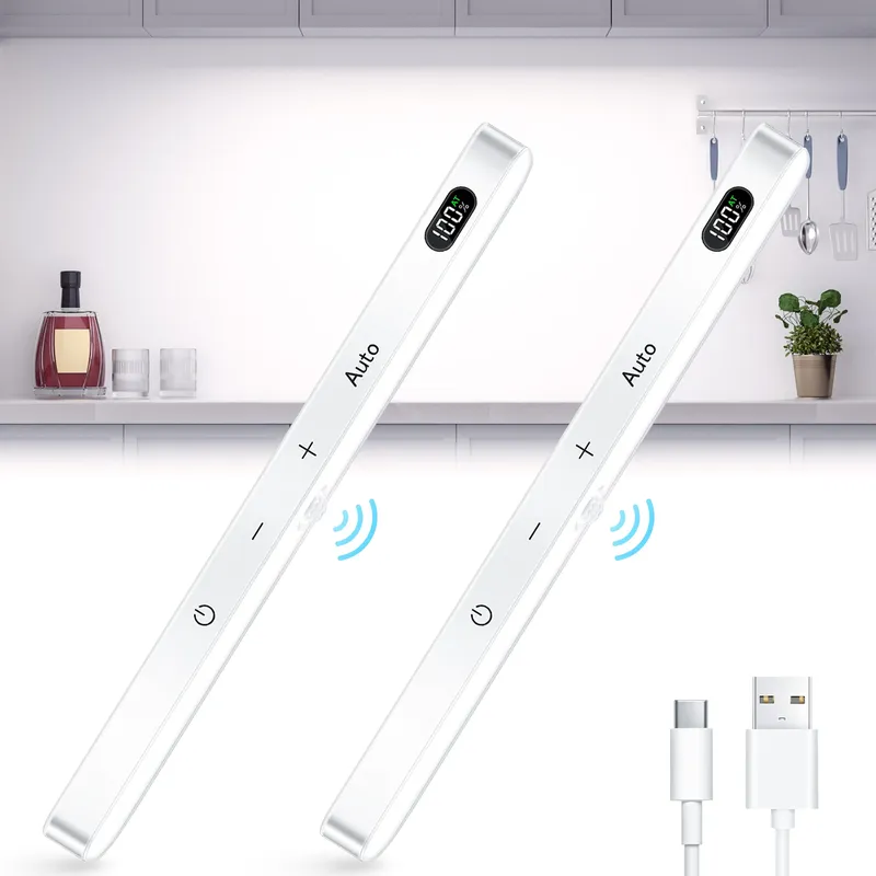 WILLED Unterschrankleuchten, wiederaufladbare Batterieanzeige, 60 LEDs, Touch-Lichtleiste, Bewegungsmelder, Schrankleuchte, Nachtlichter