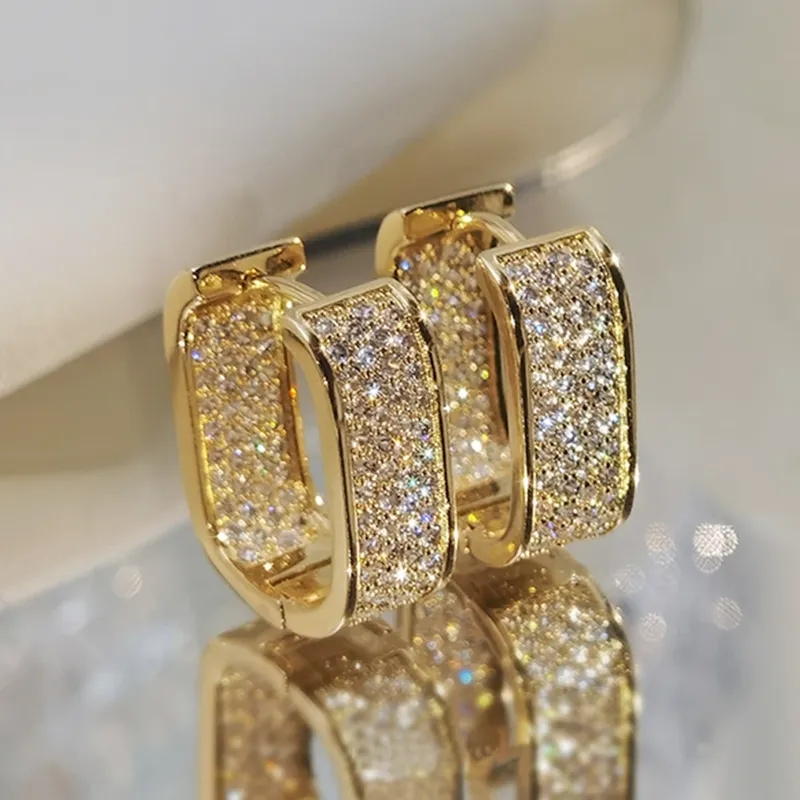 Huitan Koreanische Mode Gepflasterte CZ Hoop Ohrringe für Frauen Metall Silber Farbe/Gold Farbe Einfache Vielseitige Mädchen Ohrringe heißer Schmuck