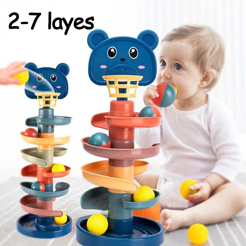 2-7 Schichten Track Rolling Ball Pile Tower Frühes Lernspielzeug für Babys Rotierende Track Pädagogisches Stapelspielzeug für Kinder Geschenk