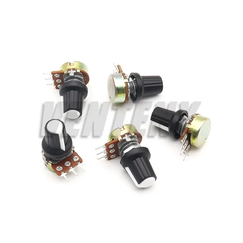 5 Sets WH148 1K 10K 20K 50K 100K 500K Ohm 15mm 3 Pin Linear Taper Drehpotentiometer Widerstand für Arduino mit AG2 weißer Kappe