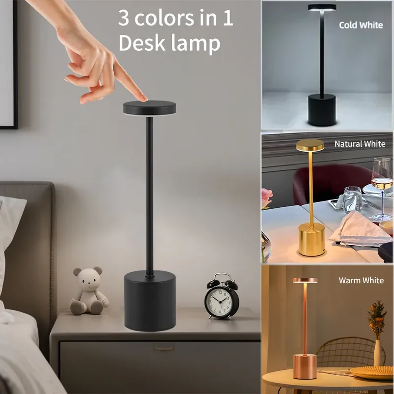 3-Farben-in-1-Lampe, LED-Tischlampe, Touch-Schalter, Typ C, wiederaufladbar, Nachttisch-Nachtlicht, tragbar, für Club, Bar, Zimmer, Umgebungsdekoration