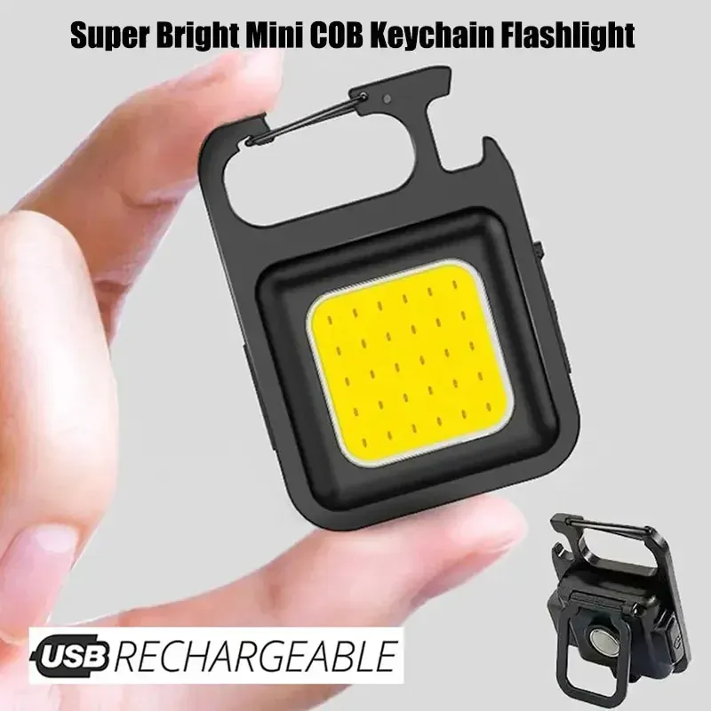 Superhelle EDC-Schlüsselanhänger-Leuchte COB-LED Mini-Taschenlampe für Outdoor-Notfälle Camping-Taschenlampe mit Magnet am Ende und Korkenzieher