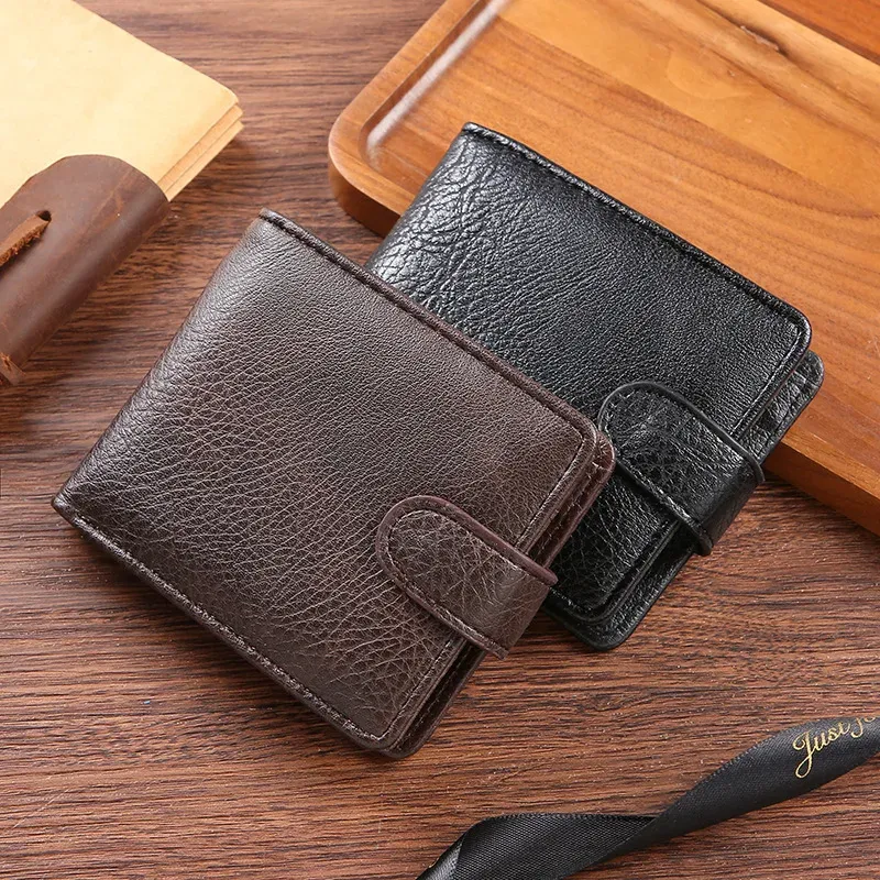 Casual Brieftasche Für Männer Leder Kurze Haspe Mann Brieftaschen Langlebig Münzfach Männlich Schlank Bifold Foto ID Karte Halter Geldbörse Geld Clip
