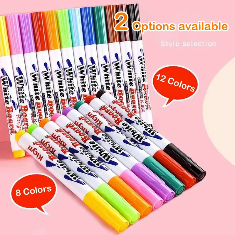 8/12Pcs Farbe Schwimm Stift für Wasser Malerei Wasser Schwimm Stift Löschbaren Whiteboard Stift Schreibwaren Schule Bürobedarf